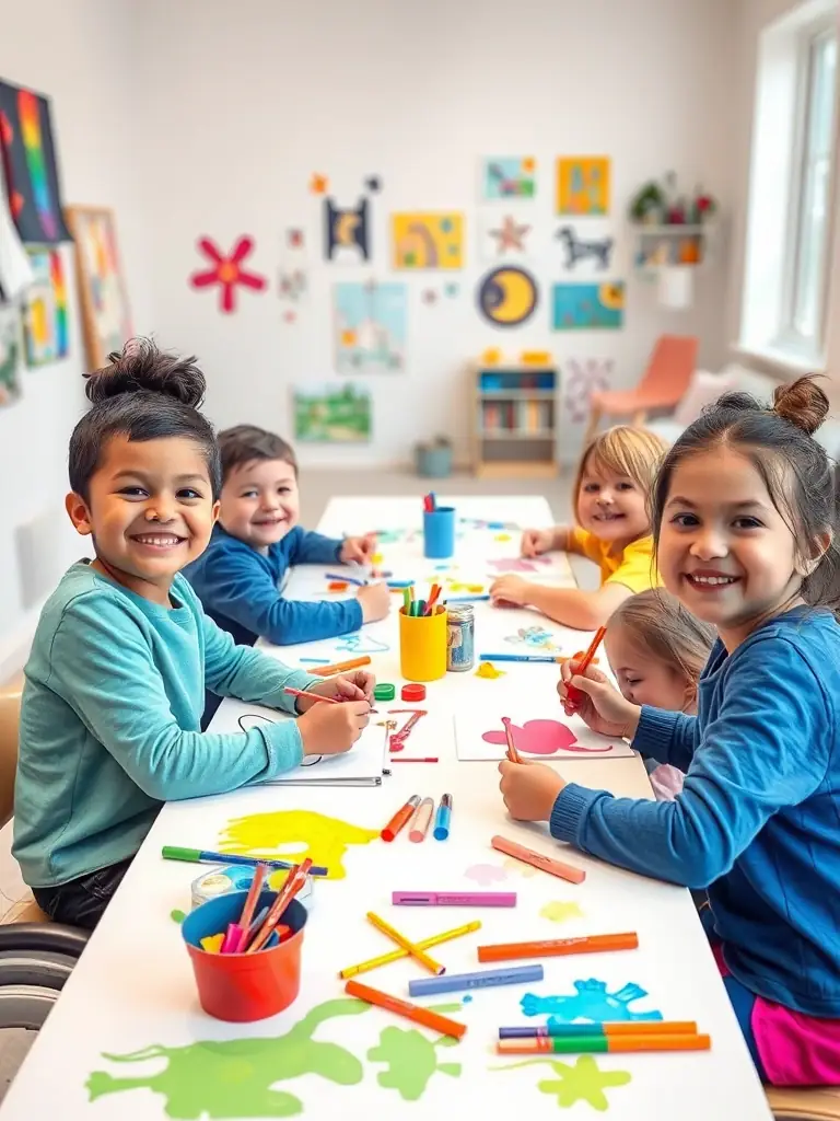 A heartwarming image of children participating in an art therapy session, facilitated by volunteers from ABOUT EMERIC AND ANTHONY, showcasing the organization's commitment to providing recreational support.