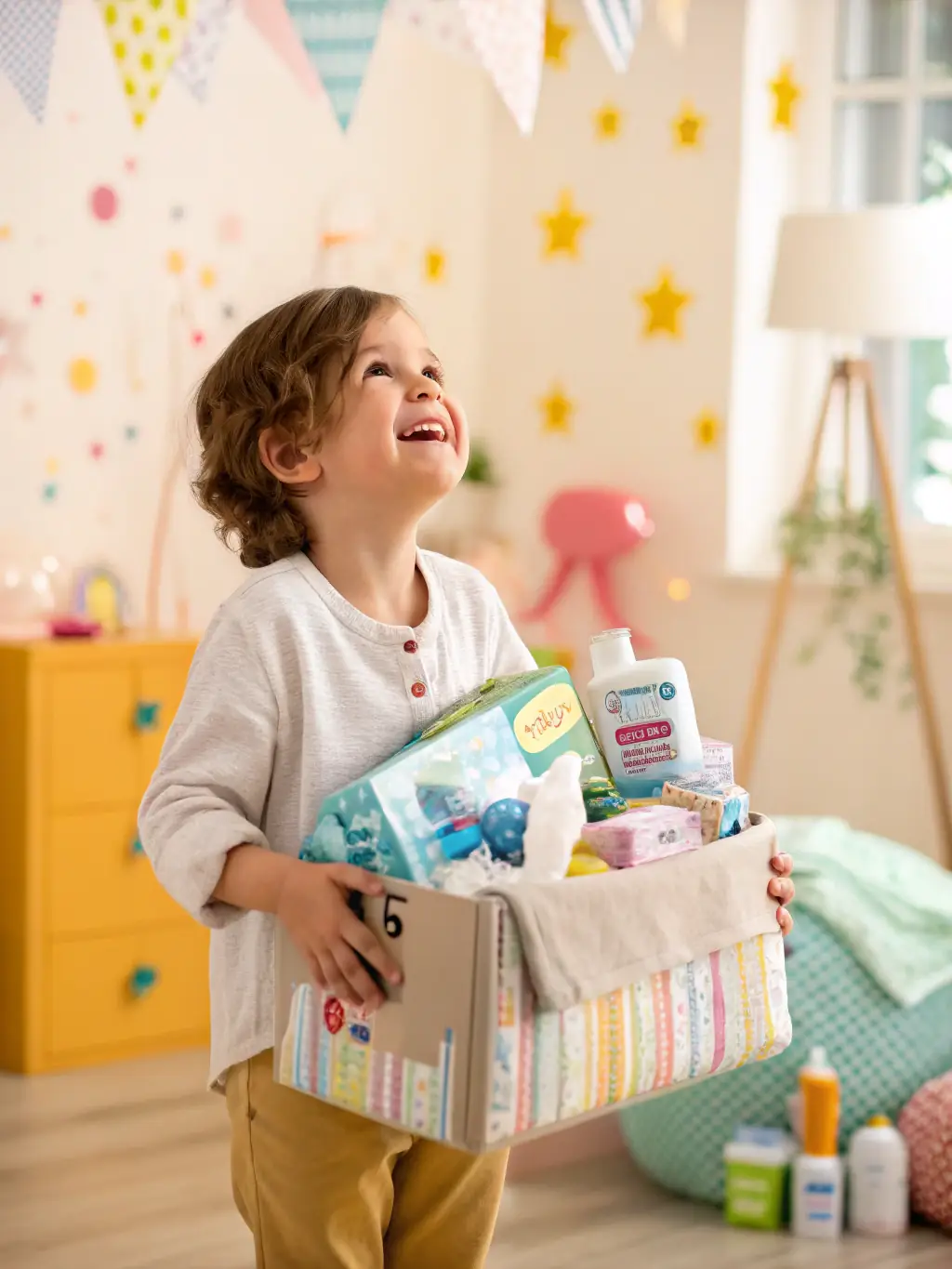 A photo of a child receiving a special gift they wished for, granted by ABOUT EMERIC AND ANTHONY, illustrating the organization's commitment to fulfilling the dreams of seriously ill children.